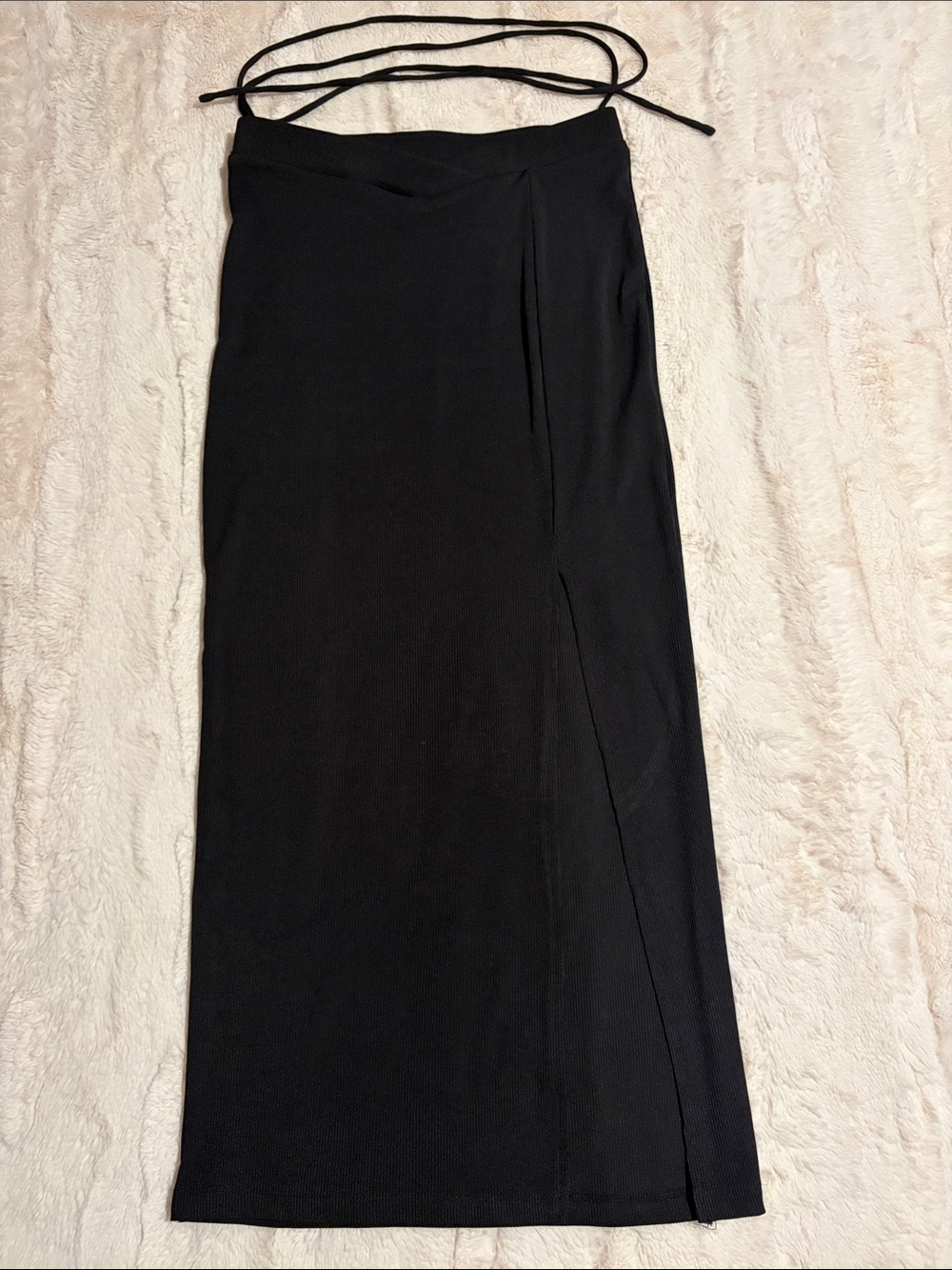 White Fox Boutique Black Body Con Maxi Skirt with front slit  - size L